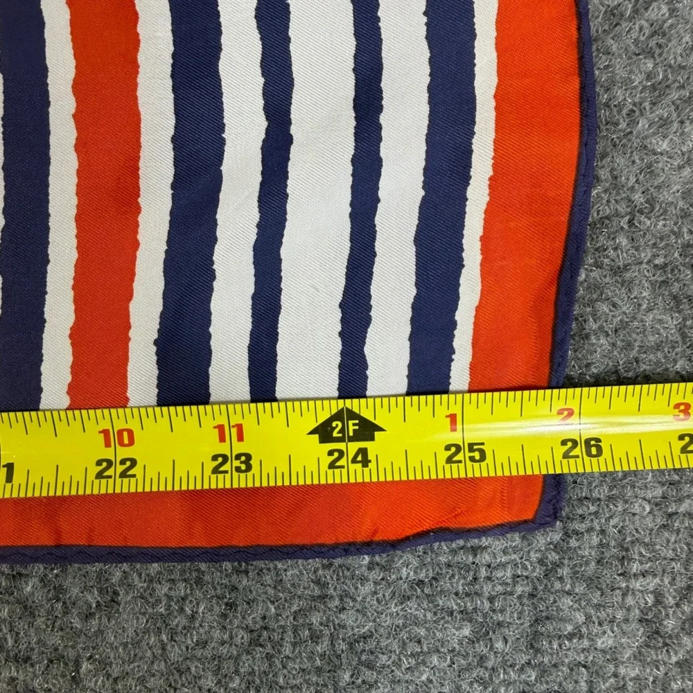 Vintage Vera Neumann Scarf Orange Navy Blue White Striped Square Acetate Japan